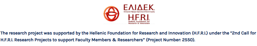The research project was supported by the Hellenic Foundation for Research and Innovation (H.F.R.I.) under the 2nd Call for H.F.R.I. Research Projects to support Faculty Members & Researchers (Project Number: 2550).