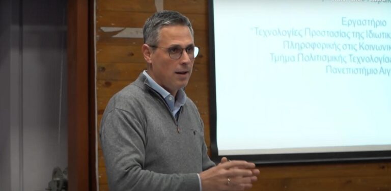Professor Christos Kalloniatis speaking at the internet safety event