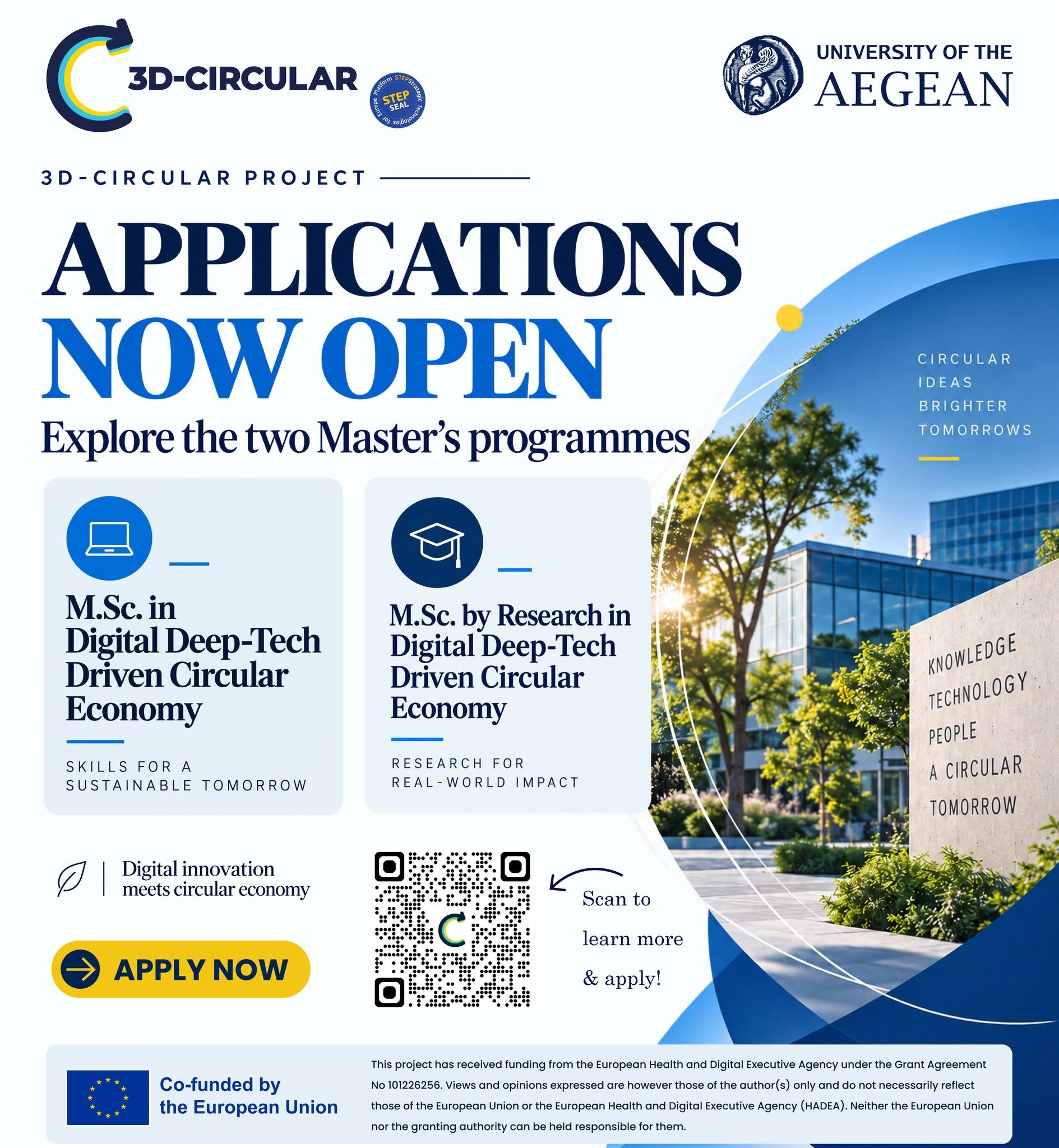 Applications open for the University of the Aegean M.Sc. and M.Sc. by Research in Digital Deep-Tech Driven Circular Economy